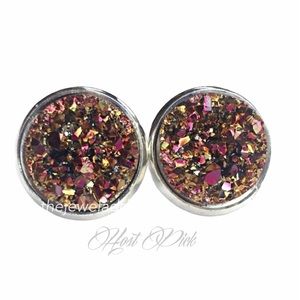 3 for 15🎀chunky magenta copper Drusy style studs
